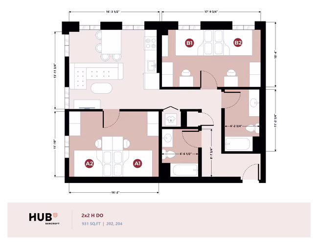 2x2 H Standard, Duo-Shared, Window Wall floor plan